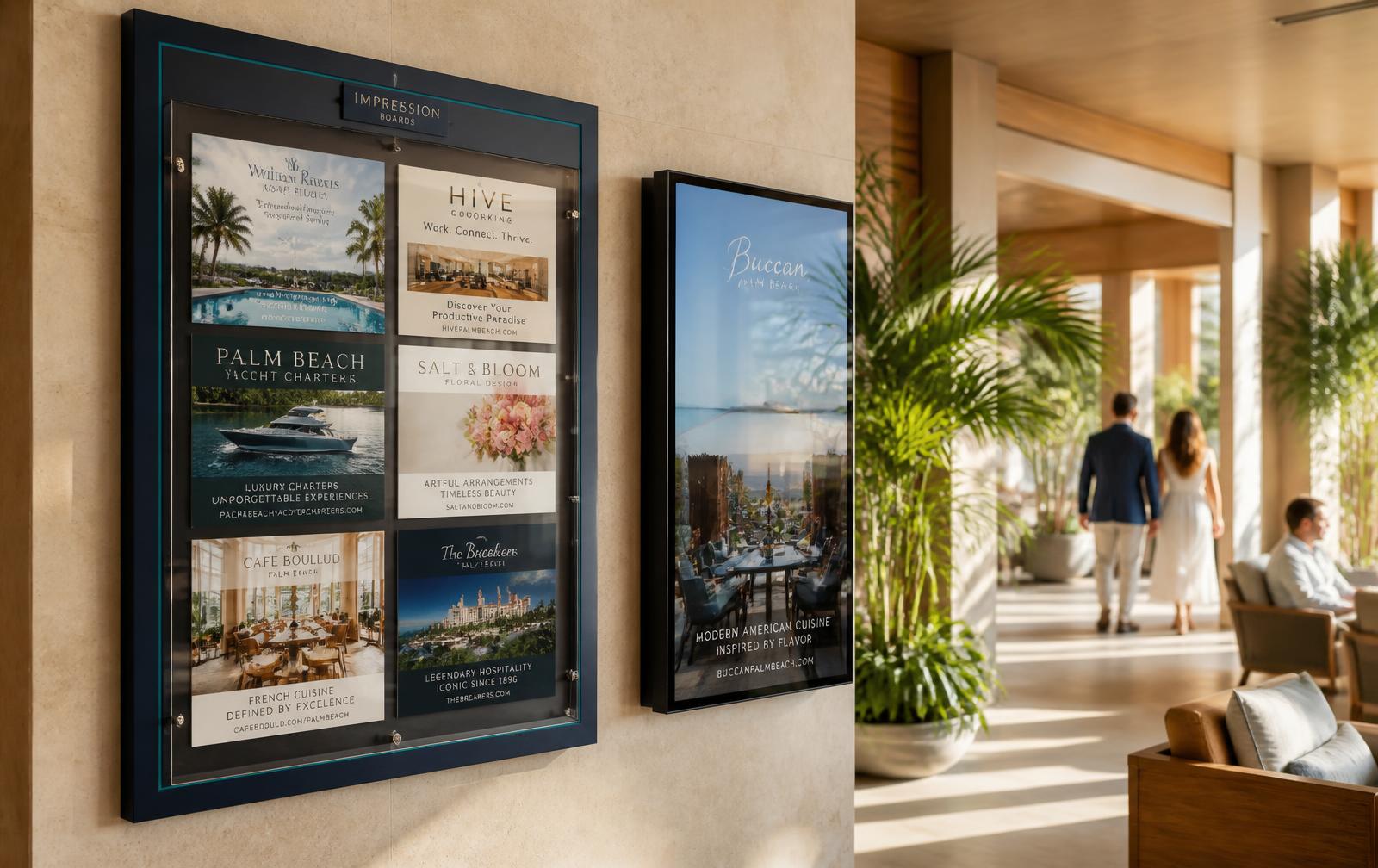 Premium physical community advertising board and digital display in a South Florida venue